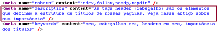Código fonte mostrando meta tag description