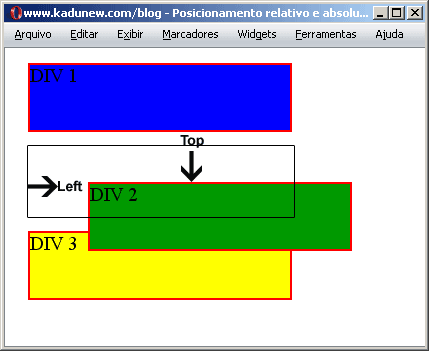 exemplo de posicionamento relativo em css