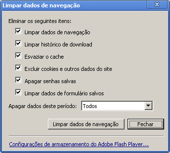 Limpar dados de navegação