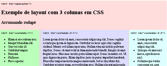 Layout CSS com 3 colunas