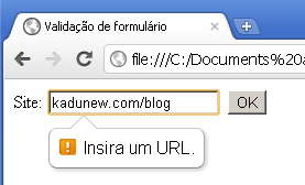 Exemplo validação de url com HTML5