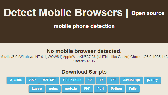 Site com Scripts para detectar o dispositivo do usuário