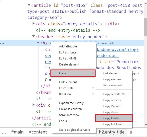 extração XPath Chrome